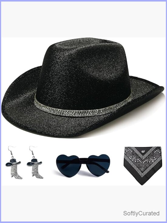 Glitter Faux Felt Cowboy Hat Set with Sunglasses and Bandana main image 5